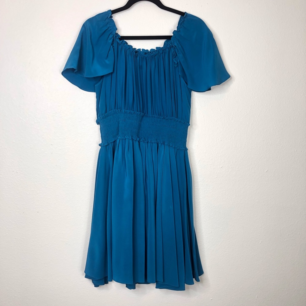 Cynthia Steffe silk dress smocked waist flutter sleeve knee length feminine